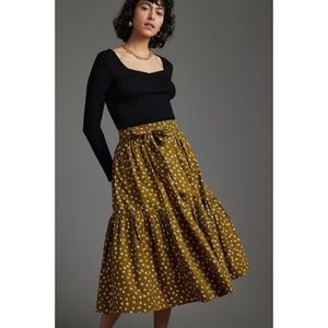 Anthropologie Amelia Bow-Embellished Midi Skirt in Olive - Size US 8